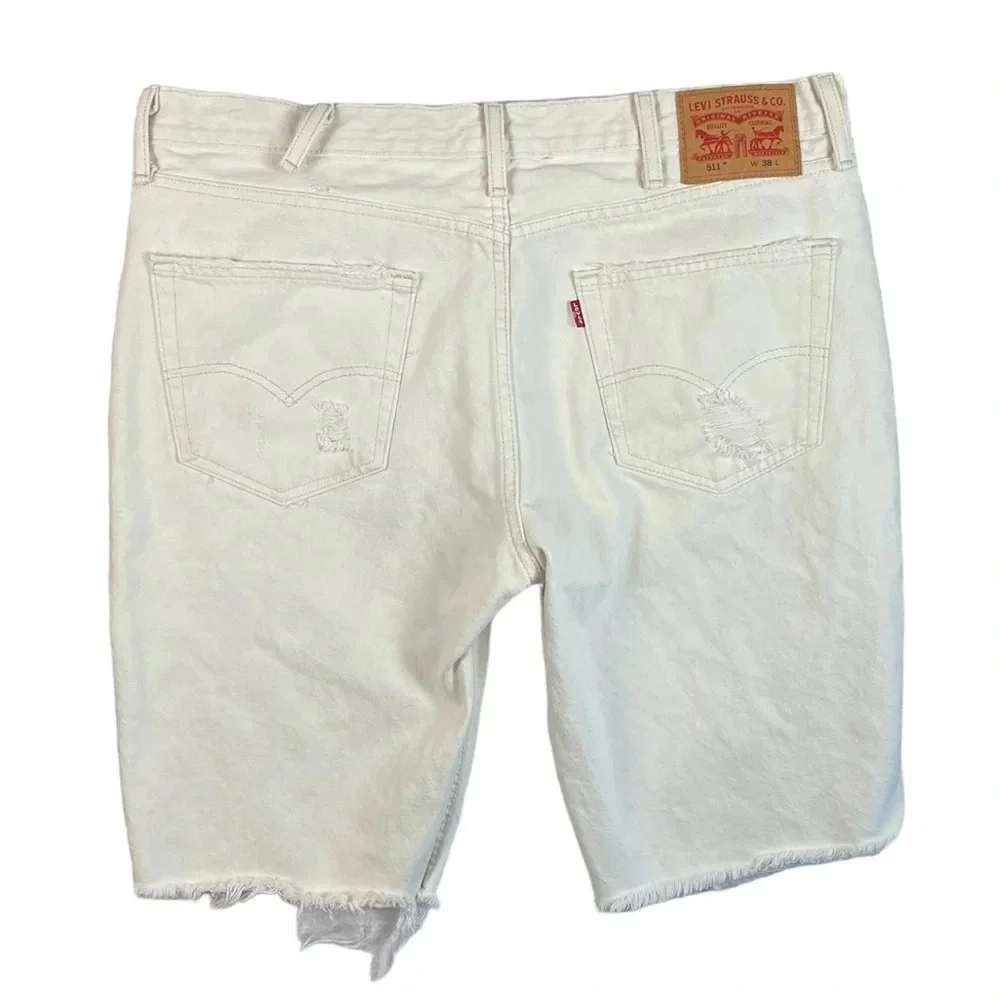 SH822 Men’s Levi’s Strauss 511 Distressed Ripped Denim Jean Shorts 38